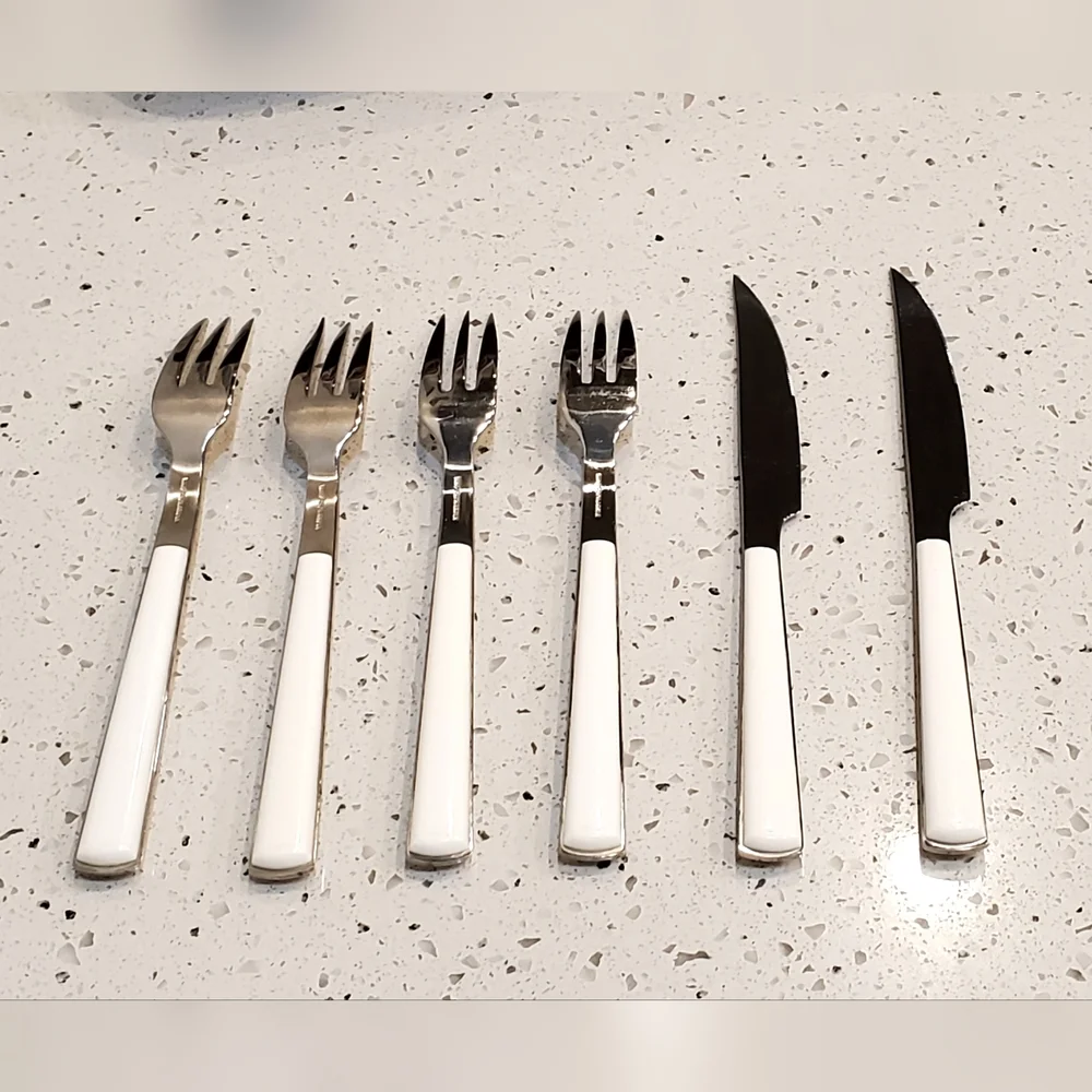 WMF Cromargan White Bakelite Stainless 6 Piece Flatware, Vtg. MCM, EUC